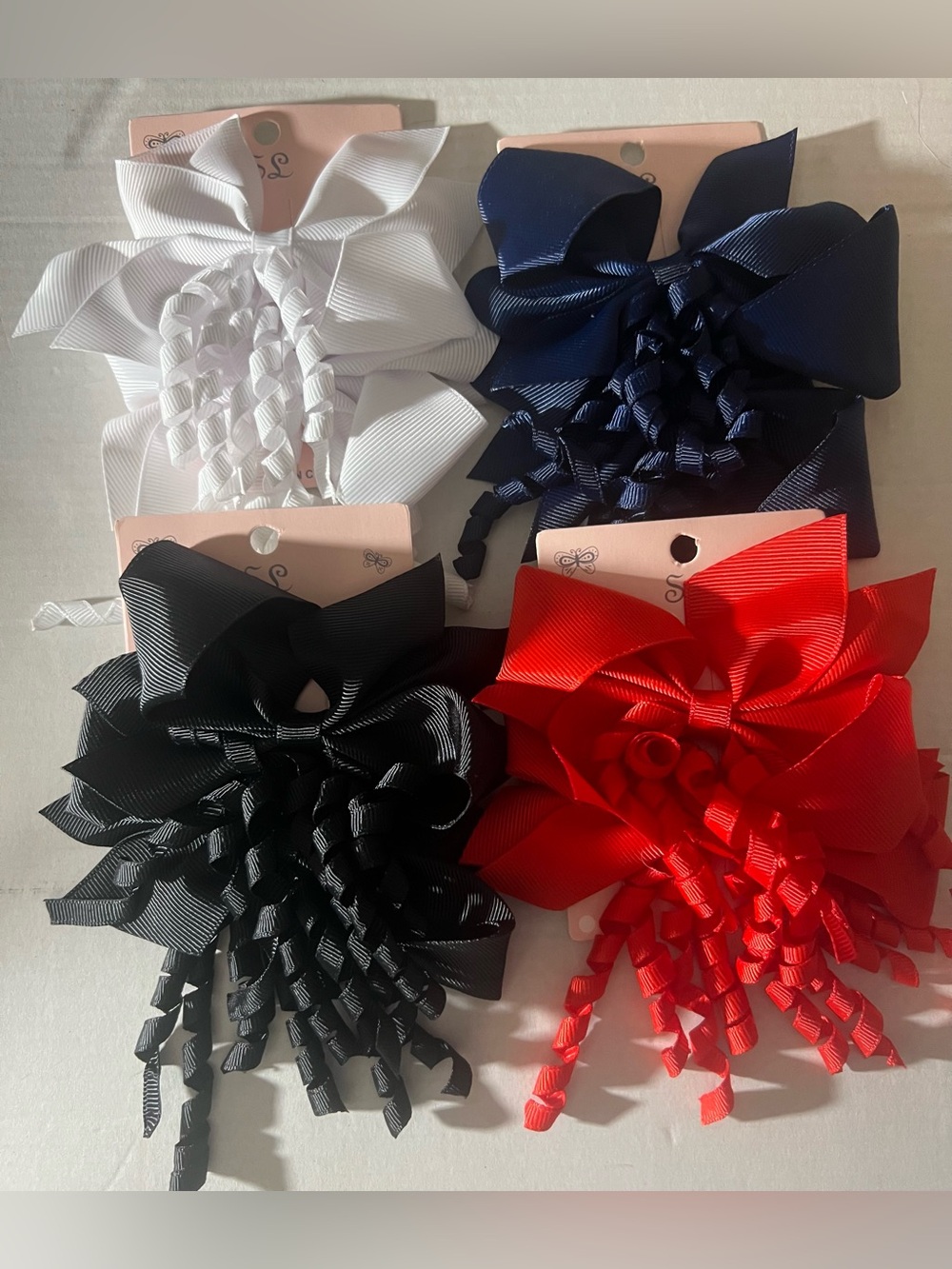 2 Pack Card Grosgrain Korker Hair Bows - White, Navy, Black, Red - Choose 1